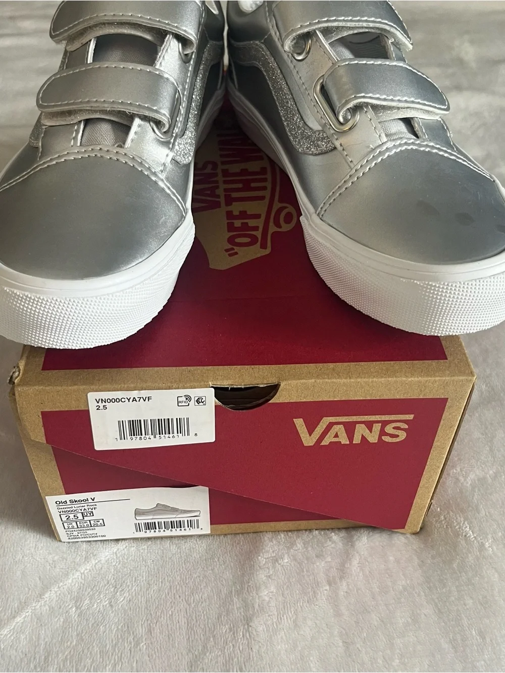 Kids Old Skool Dazzeled Lunar Gray Metallic Silver Glitter Sneakers Sz 2.5~NWB